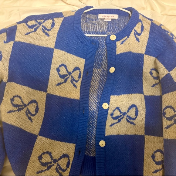 NWOT: Lisa Says Gah Blue and Cream Checkered Cardigan - Picture 9 of 14